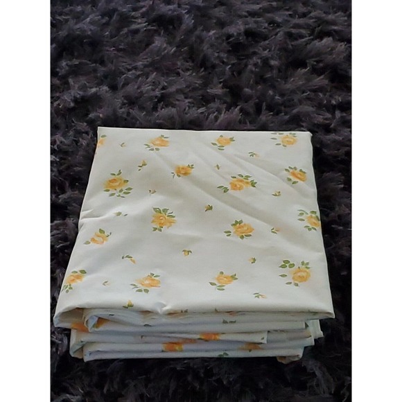 Vintage Wondercale Vintage Twin Size Cotton Blend Yellow Rose Print 1 Flat Sheet - Picture 2 of 5